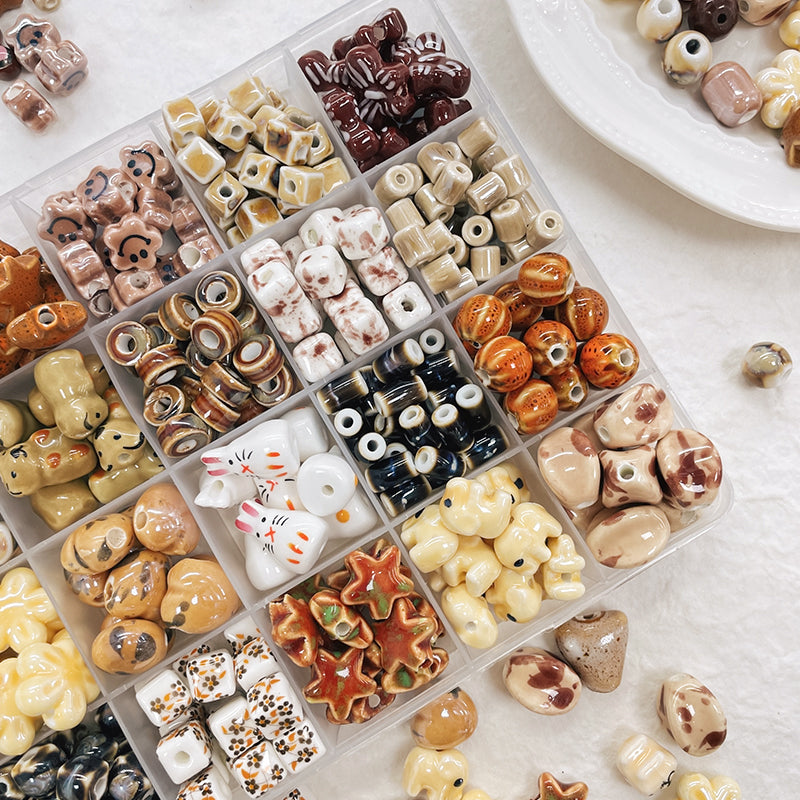 Wholesale 30pcs Autumn/Winter Milk Tea Color Ceramic Cute Carrot Bear Cube Beads